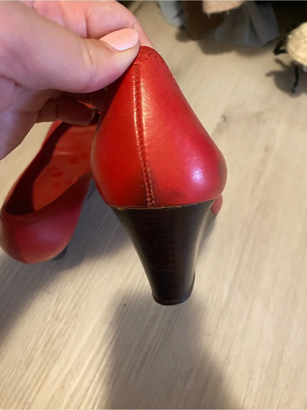 Tory Burch Red Pebbled Leather Sally Peep-Toe Wedge Pumps - Size 9